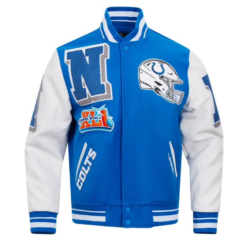 Indianapolis Colts Mashup Rib Varsity Wool-Leather Jacket Indianapolis Colts Mashup Rib Varsity Wool-Leather Jacket