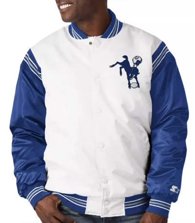 Indianapolis Colts Throwback White-Blue Varsity Satin Jacket