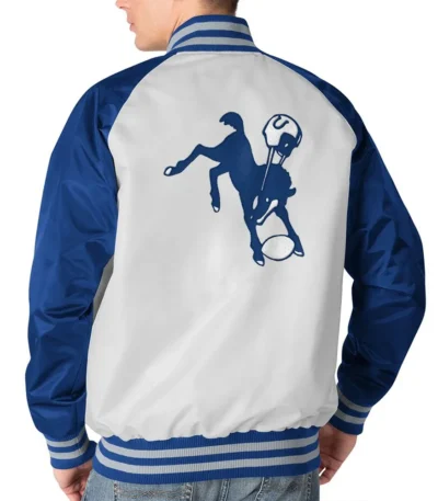 Indianapolis Colts Throwback White-Blue Varsity Satin Jacket
