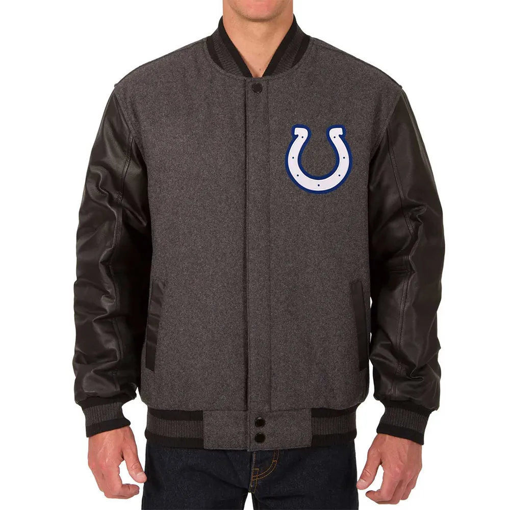 Indianapolis Colts Varsity Charcoal and Black Jacket Indianapolis Colts Varsity Charcoal and Black Jacket