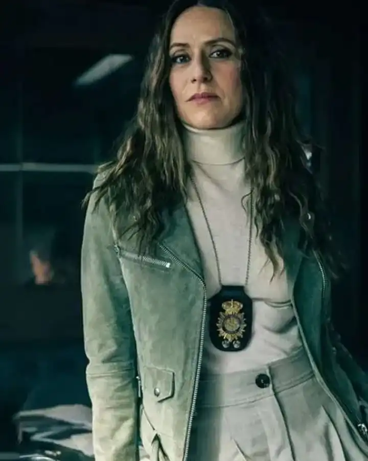 Itziar Ituño Berlin 2023 TV Series Green Leather Jacket Itziar Ituño Berlin 2023 TV Series Green Leather Jacket