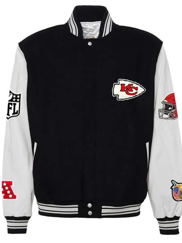 JH Kansas City Chiefs Varsity Black and White Jacket