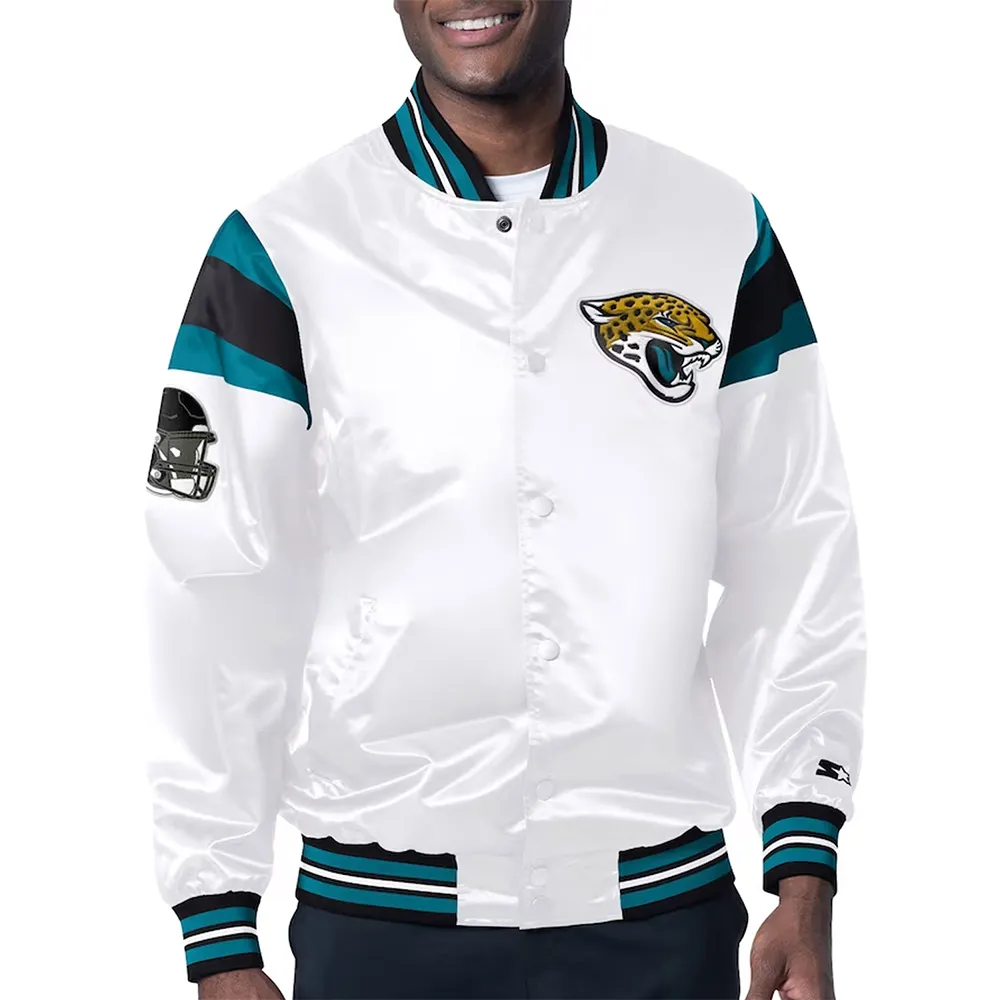 Jacksonville Jaguars Midweight White Satin Jacket Jacksonville Jaguars Midweight White Satin Jacket