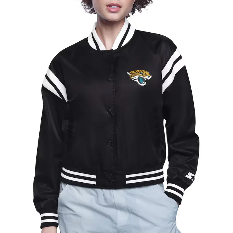 Jacksonville Jaguars Printed Logo Varsity Satin Jacket Jacksonville Jaguars Printed Logo Varsity Satin Jacket