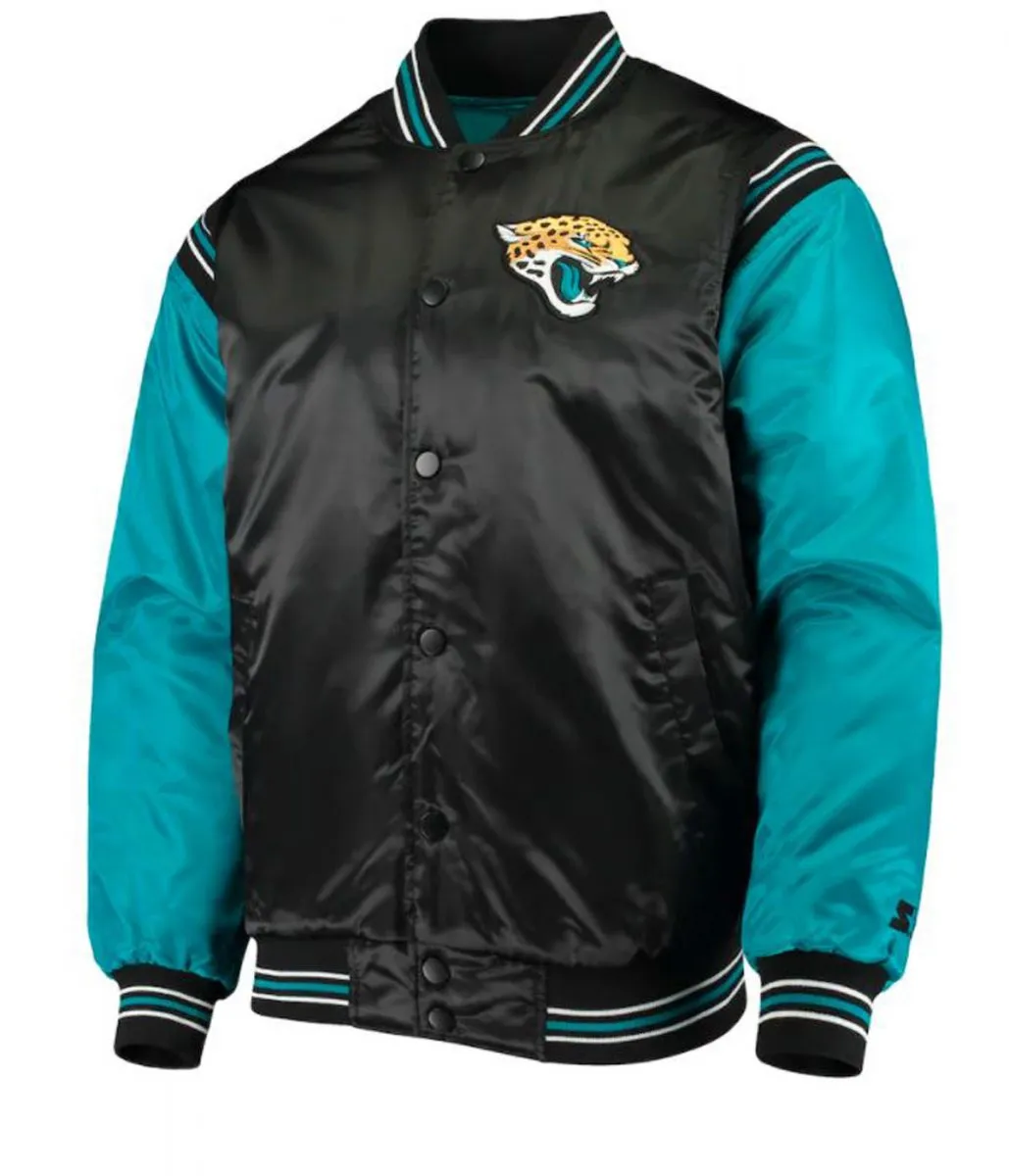 Jacksonville Jaguars Starter Black and Blue Satin Jacket Jacksonville Jaguars Starter Black and Blue Satin Jacket