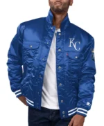 KC Royals Satin Royal Silver Tab Trucker Jacket