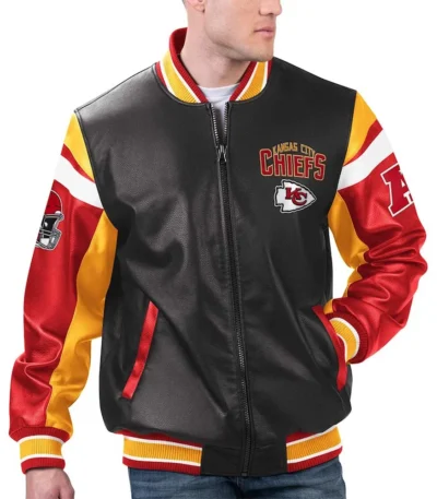 Kansas City Chiefs Black Varsity Full-Zip Leather Jacket