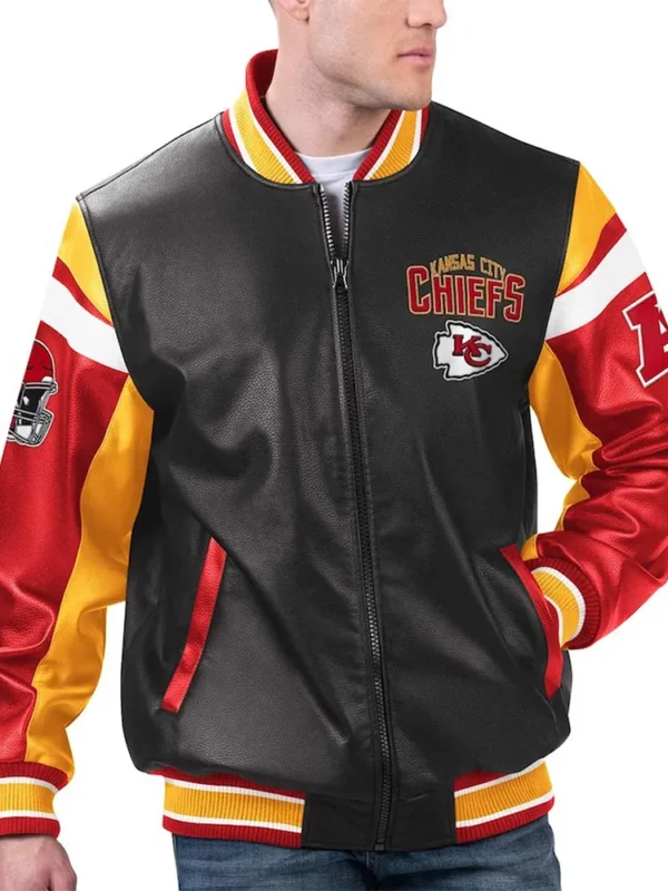 Kansas City Chiefs Black Varsity Full-Zip Leather Jacket