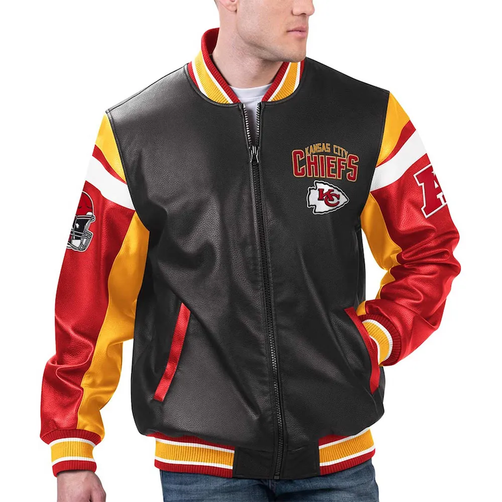 Kansas City Chiefs Black Varsity Full-Zip Leather Jacket Kansas City Chiefs Black Varsity Full-Zip Leather Jacket