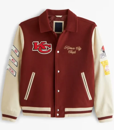 Kansas City Chiefs Burgundy and Off White Varsity Jacket