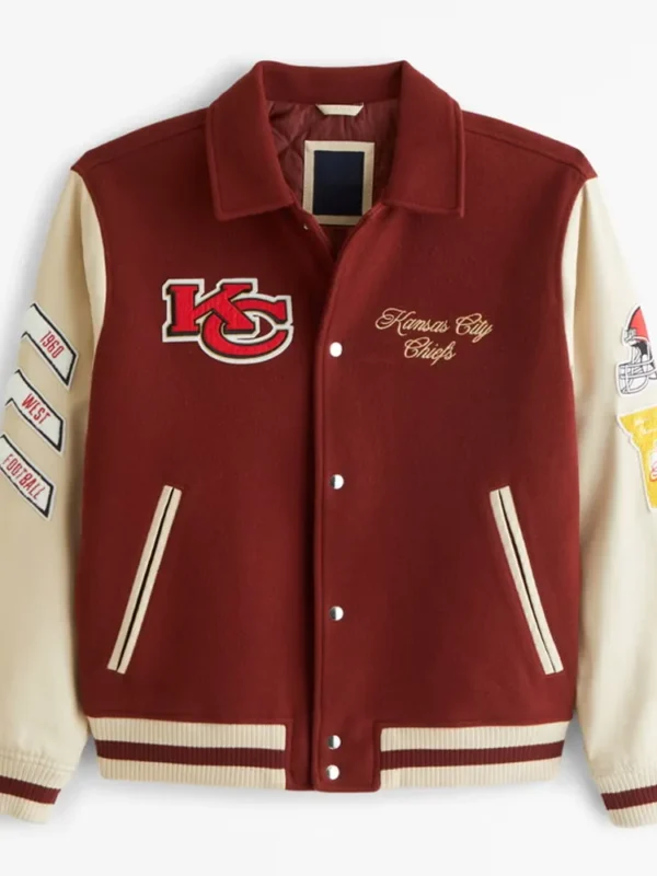 Kansas City Chiefs Burgundy and Off White Varsity Jacket