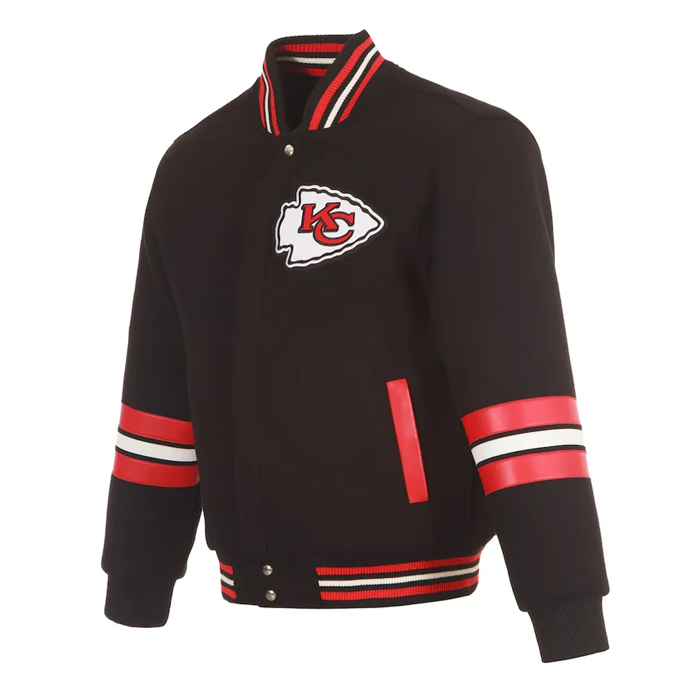 Kansas City Chiefs Striped Black Varsity Wool Jacket Kansas City Chiefs Striped Black Varsity Wool Jacket