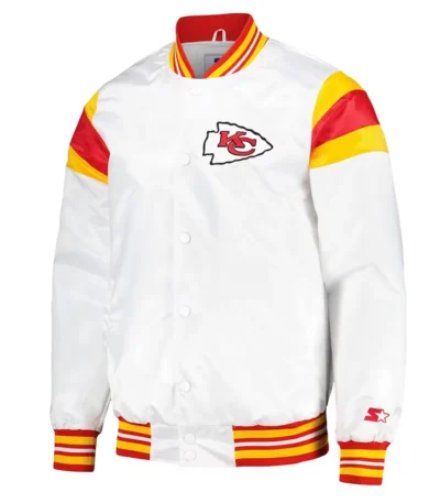 Kansas City Chiefs White Teddy Varsity Satin Jacket