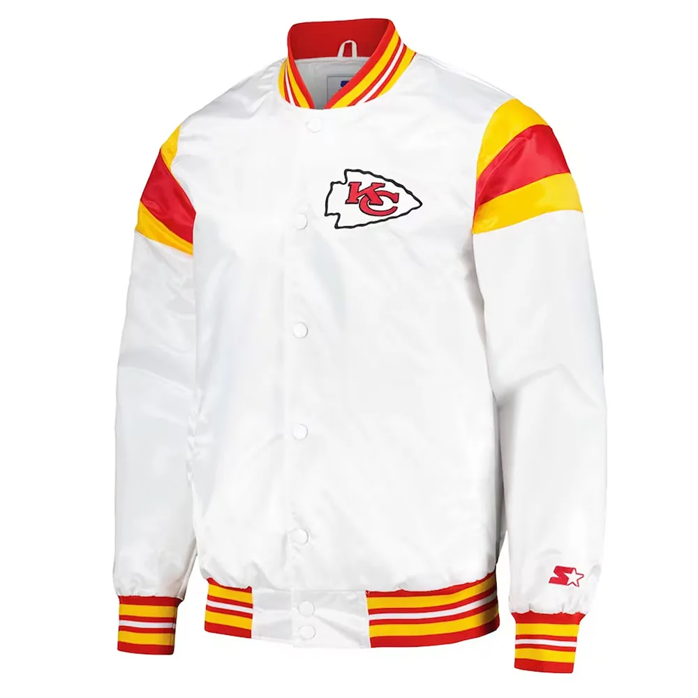 Kansas City Chiefs White Teddy Varsity Satin Jacket Kansas City Chiefs White Teddy Varsity Satin Jacket