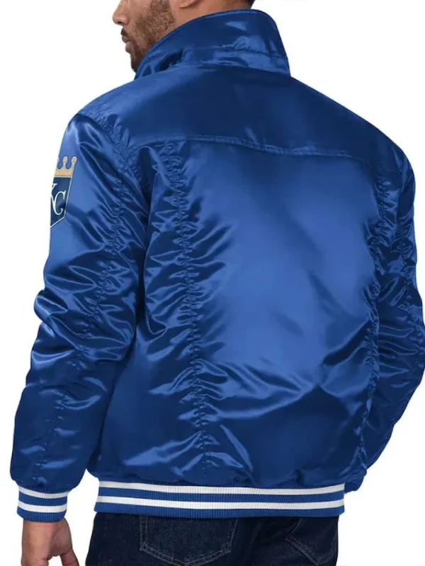 KC Royals Satin Royal Silver Tab Trucker Jacket