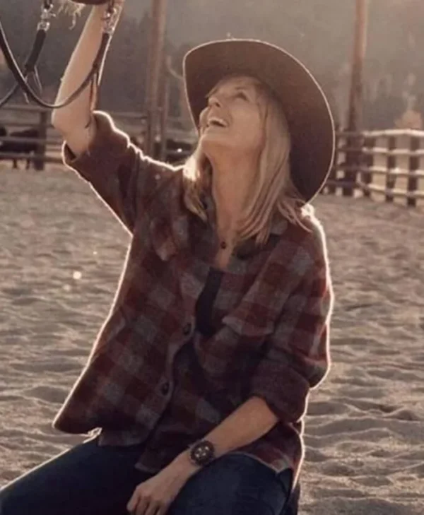 Kelly Reilly Yellowstone Beth Dutton Plaid Wool Coat