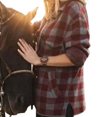 Kelly Reilly Yellowstone Beth Dutton Plaid Wool Coat
