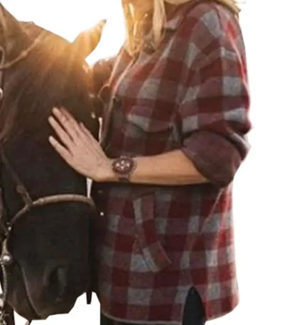 Kelly Reilly Yellowstone Beth Dutton Plaid Wool Coat