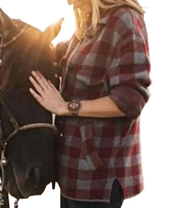 Kelly Reilly Yellowstone Beth Dutton Plaid Wool Coat