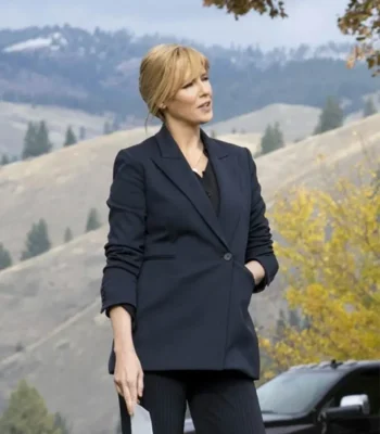Kelly Reilly Yellowstone S03 Navy Blue Single Breasted Blazer