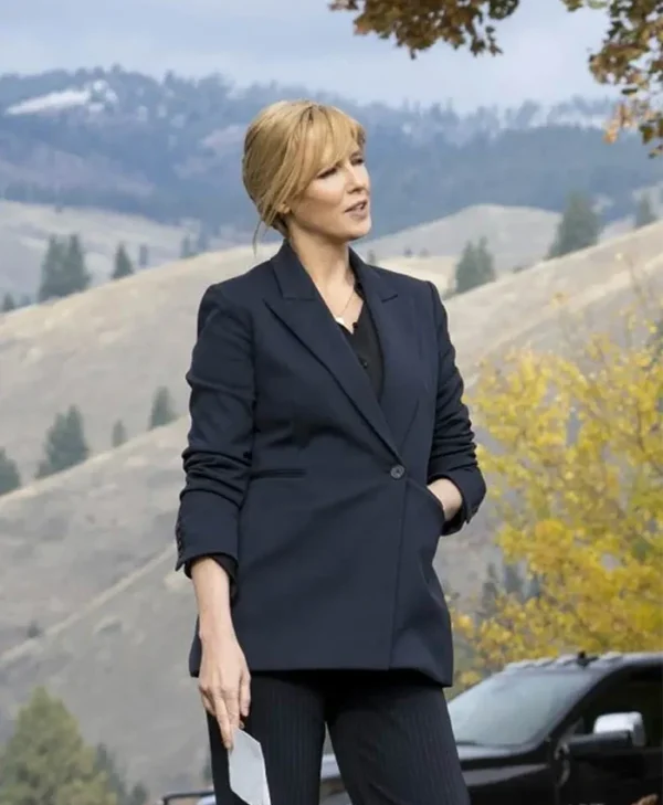 Kelly Reilly Yellowstone S03 Navy Blue Single Breasted Blazer