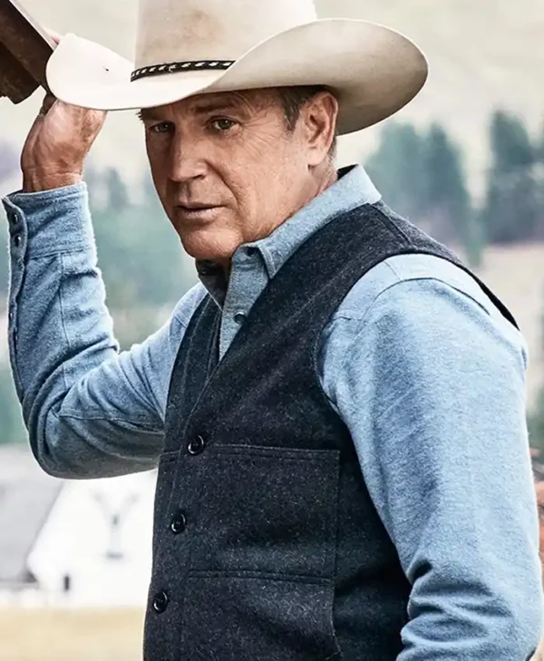 Kevin Costner Yellowstone Dark Grey Wool-Blend Vest