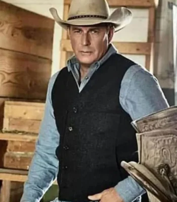 Kevin Costner Yellowstone Dark Grey Wool-Blend Vest