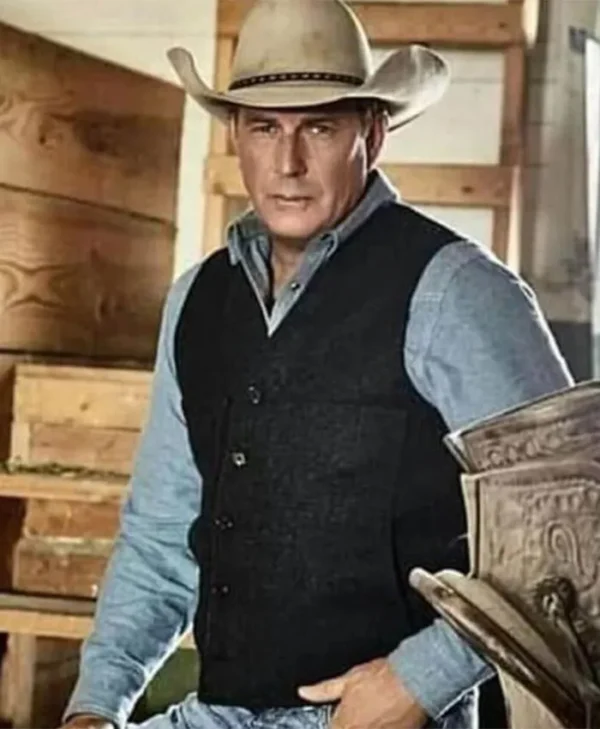 Kevin Costner Yellowstone Dark Grey Wool-Blend Vest