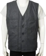 Kevin Costner Yellowstone Dark Grey Wool-Blend Vest