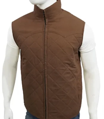 Kevin Costner Yellowstone Cotton Quilted Brown Vest