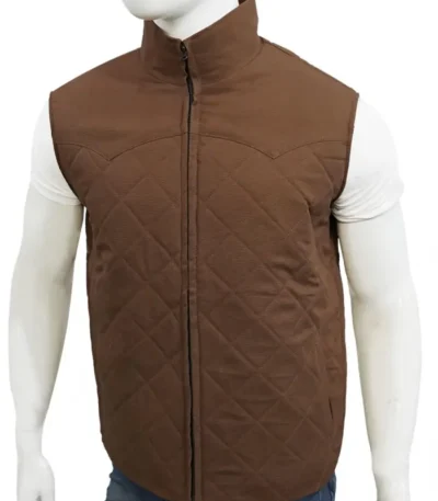 Kevin Costner Yellowstone Cotton Quilted Brown Vest