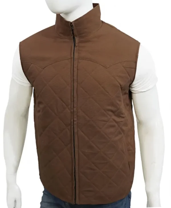 Kevin Costner Yellowstone Cotton Quilted Brown Vest