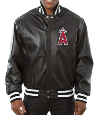 LA Angels Leather Black Varsity Jacket