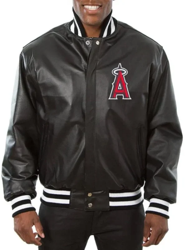 LA Angels Leather Black Varsity Jacket