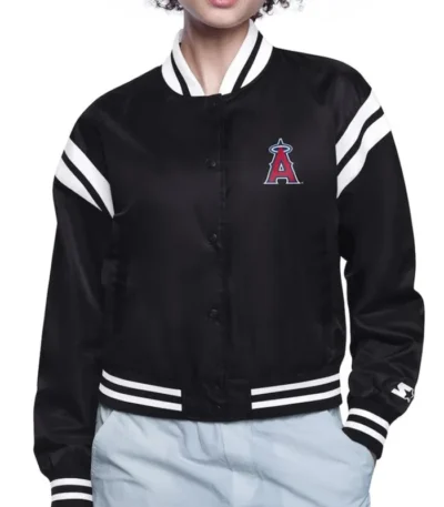 LA Angels Printed Logo Varsity Satin Jacket