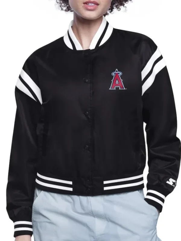 LA Angels Printed Logo Varsity Satin Jacket