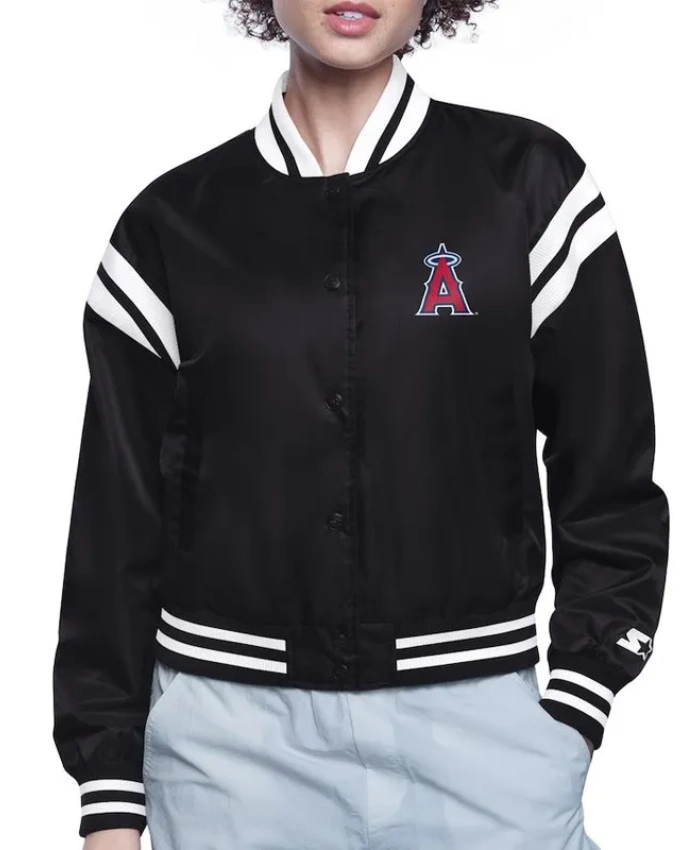 LA Angels Printed Logo Varsity Satin Jacket LA Angels Printed Logo Varsity Satin Jacket