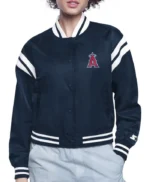 LA Angels Printed Logo Varsity Satin Jacket