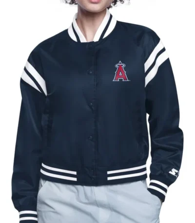 LA Angels Printed Logo Varsity Satin Jacket