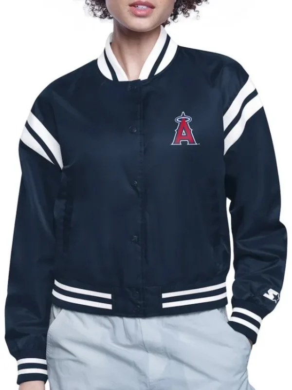 LA Angels Printed Logo Varsity Satin Jacket