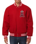LA Angels Red Letterman Wool Jacket