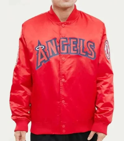LA Angels Wordmark Red Satin Jacket