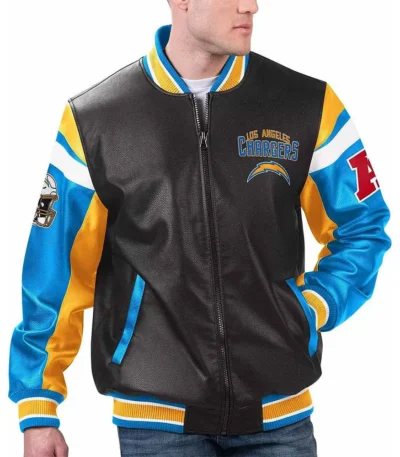 LA Chargers Black Varsity Full-Zip Leather Jacket