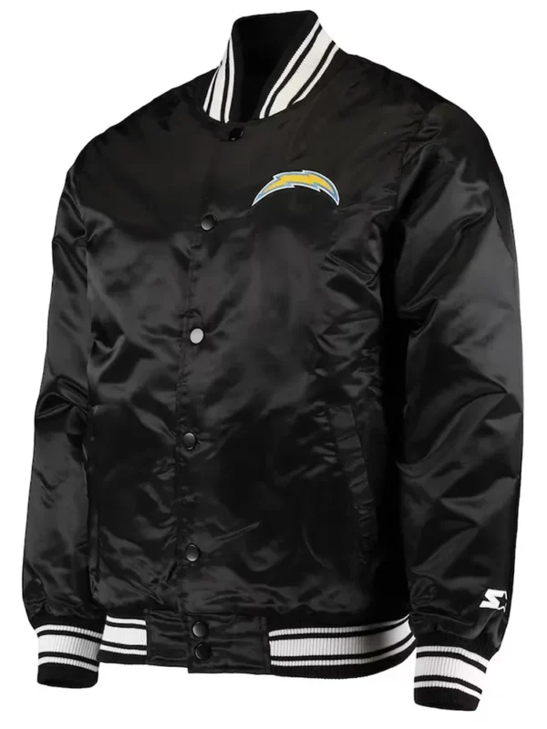 LA Chargers Locker Room Full-Snap Black Satin Jacket