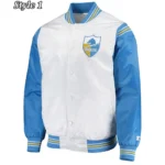 LA Chargers Renegade Throwback White and Powder Blue Varsity Satin Jacket