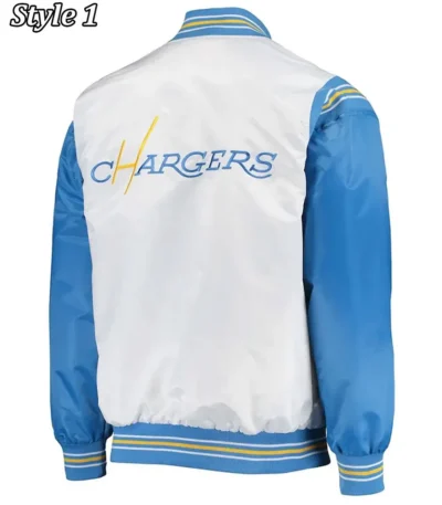 LA Chargers Renegade Throwback White and Powder Blue Varsity Satin Jacket