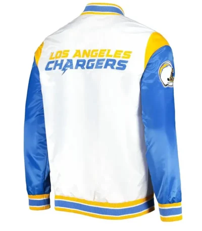 LA Chargers Throwback Pitch Satin Blue and White Jacket