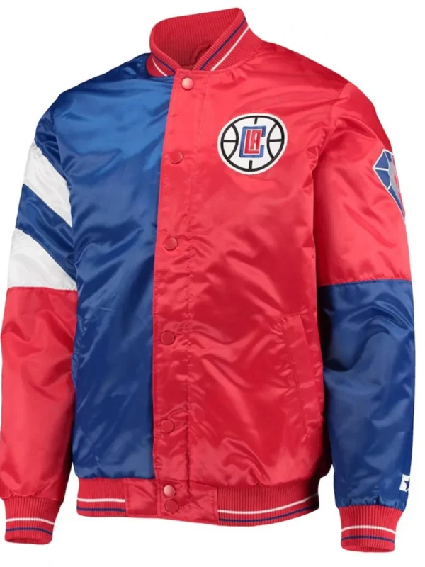 LA Clippers Color Block Satin Red and Blue Jacket