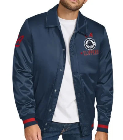 LA Clippers Stitch Applique Navy Satin Jacket