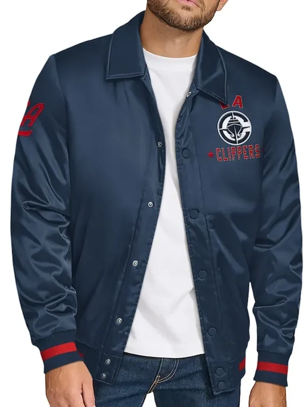 LA Clippers Stitch Applique Navy Satin Jacket